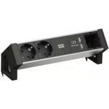 Acessório de energia Bachmann DESK2 ALU Preto — 2x tomadas com contacto de proteção, 1x carregador USB