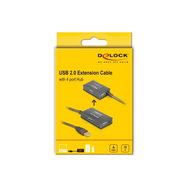 Cabo de extensão USB2.0 DeLock 10m ativo com hub de 4 portas - Hub - 4 x USB2.0 (82748)