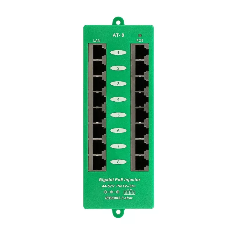 Injetor PoE Gigabit Extralink 8 portas ativo, 8 portas Gigabit 802.3at/af, Mode A