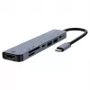Hub USB Type-C SAVIO AK-82 com HDMI, MicroSD, USB 3.2 Gen1, PD pass-through, 4K@30Hz, 5000 Mbit/s, preto