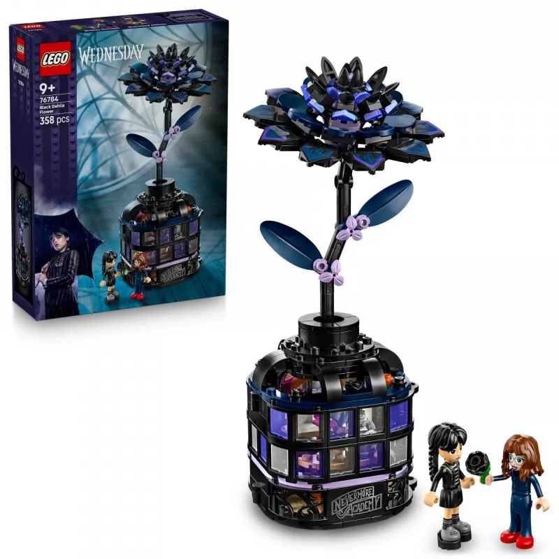 Conjunto de construção LEGO Wednesday 76784 flor dália negra — modelo decorativo, 358 peças, 9+ anos