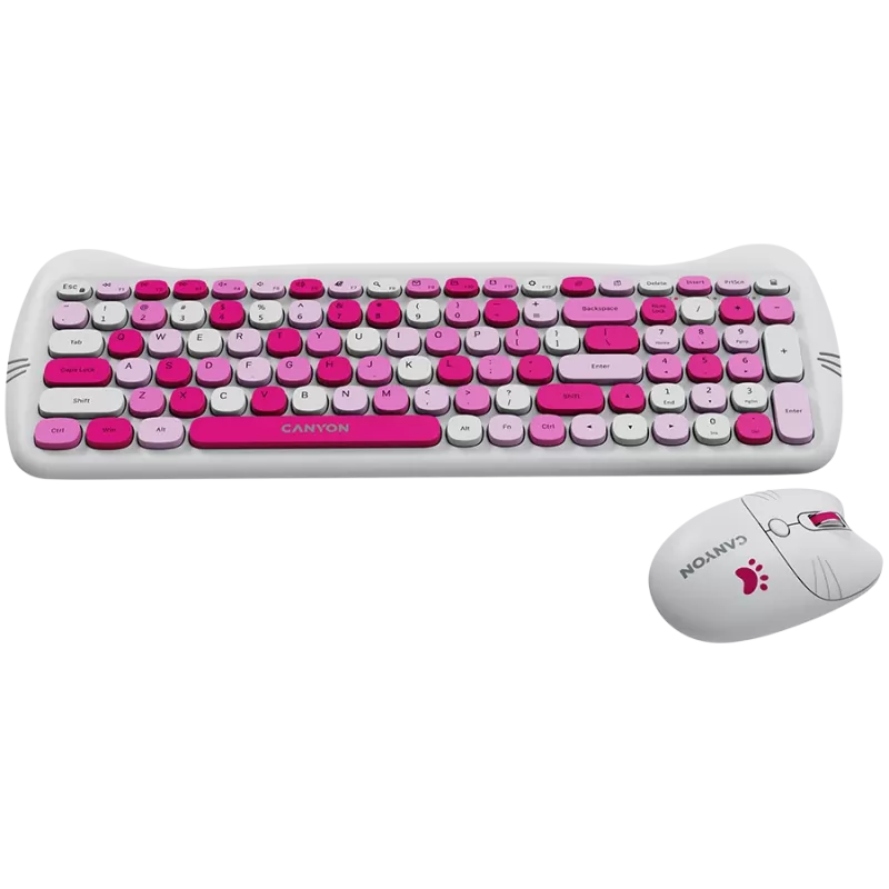 Conjunto de teclado e rato sem fios CANYON HSET-W6 Pink Kitty Edition