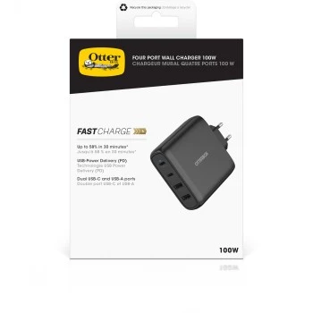 Carregador de parede OTTERBOX 78-81343 100W GaN com 2× USB-C e 2× USB-A