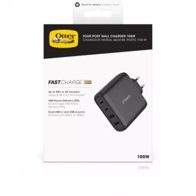Carregador de parede OTTERBOX 78-81343 100W GaN com 2× USB-C e 2× USB-A