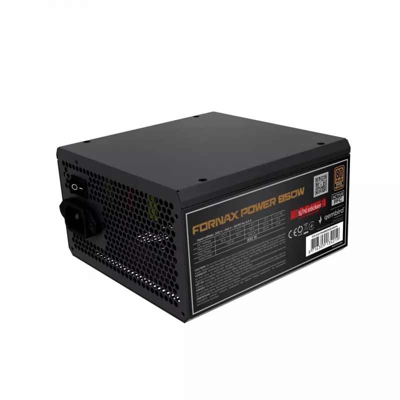 Gembird CCC-PSUBRONZE-850W fonte de alimentação Fornax Power 850W PFC ativo ventoinha 12cm 80+Bronze caixa colorida
