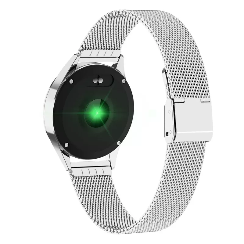 Smartwatch ORO-MED ORO-SMART CRYSTAL SILVER — caixa redonda em metal, LCD 240 × 198, ecrã de 1,04 polegadas, Bluetooth 4.0, à prova de água, bateria de 120 mAh