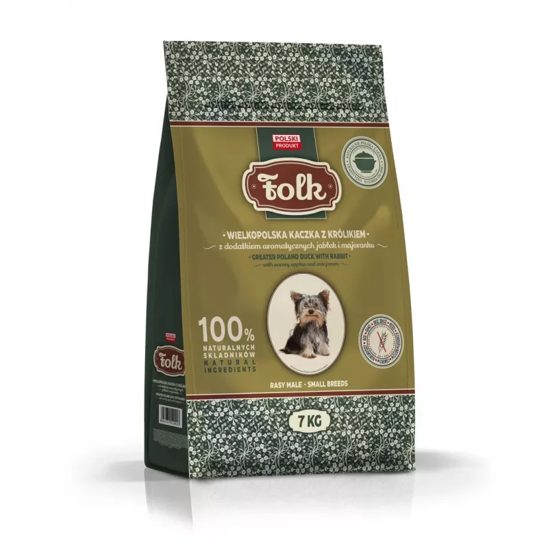 FOLK raças pequenas tradicional pato da Grande Polónia com coelho, maçãs e manjerona - comida seca para cães - 7kg