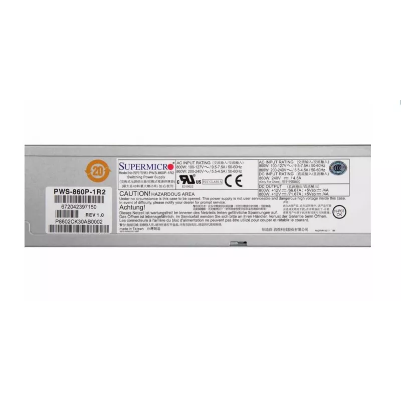 Acessório para servidor fonte de alimentação 860W REDUNDANT/PWS-860P-1R2 Supermicro