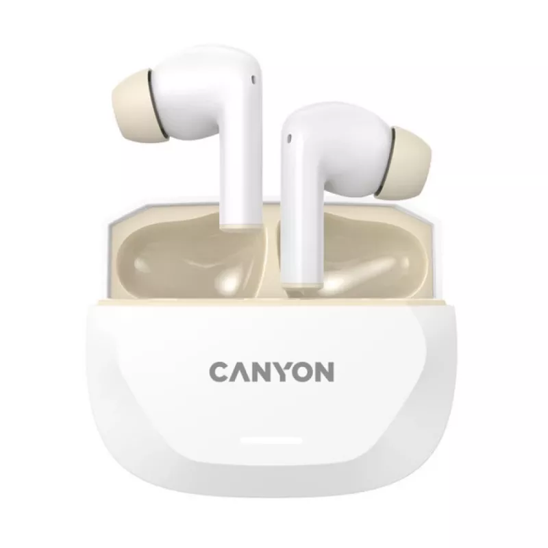 Auscultadores CANYON HEXAGON 7 TWS ANC+ENC carregamento sem fios Branco Bege