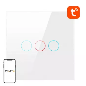 Interruptor de luz inteligente Avatto TS02-EU-W3 WiFi 3 vias — interruptor WiFi de parede para controlo múltiplo