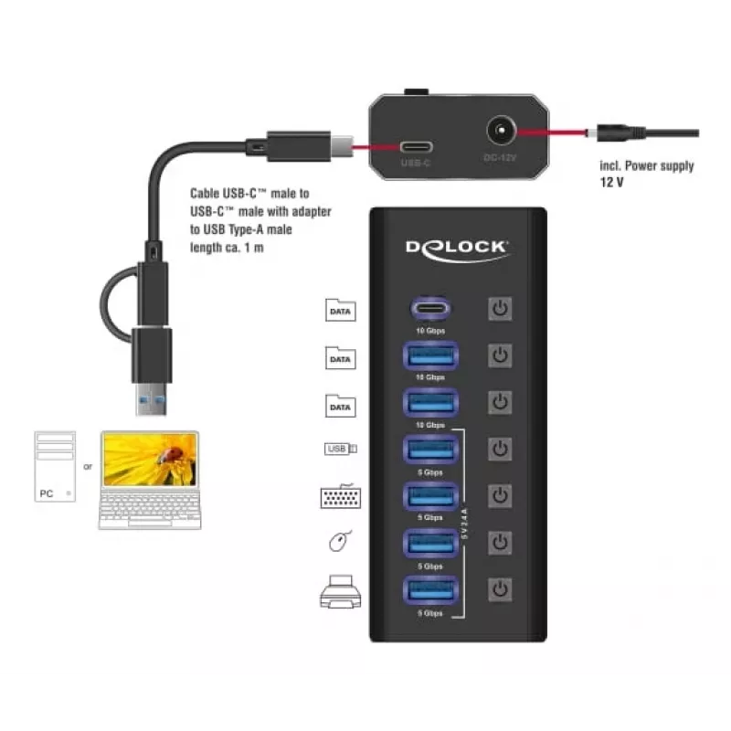 DeLOCK 64326 hub de interface USB 3.2 Gen 2 (3.1 Gen 2) Type-C 10000 Mbit/s preto