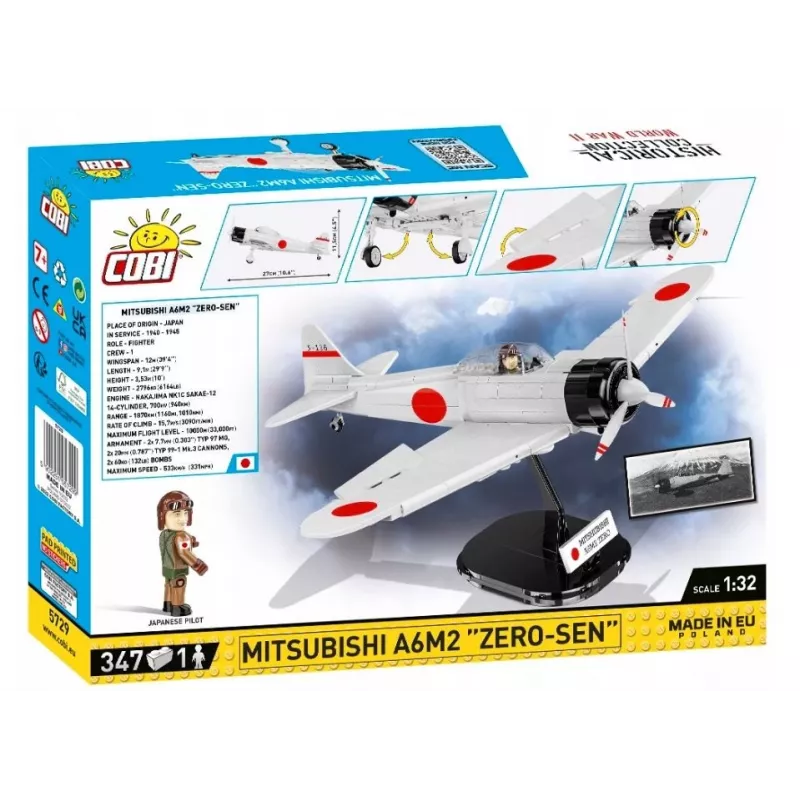 Conjunto de construção Cobi Mitsubishi A6M2 „Zero-Sen“ — 347 peças, idade recomendada 3+