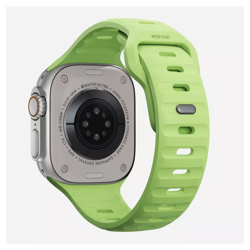 Pulseira Nomad Sport Band verde-clara de borracha — largura 21,5 mm, pulso 160–195 mm