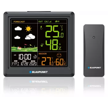 Estação meteorológica BLAUPUNKT WS25BK — Monitor de temperatura e humidade interior/exterior, preto, 1 sensor, ecrã LCD