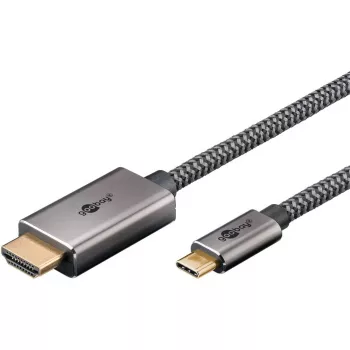 Cabo adaptador USB trançado, ficha USB-C > ficha HDMI, 4K / 60Hz (preto/prateado, 2 metros)