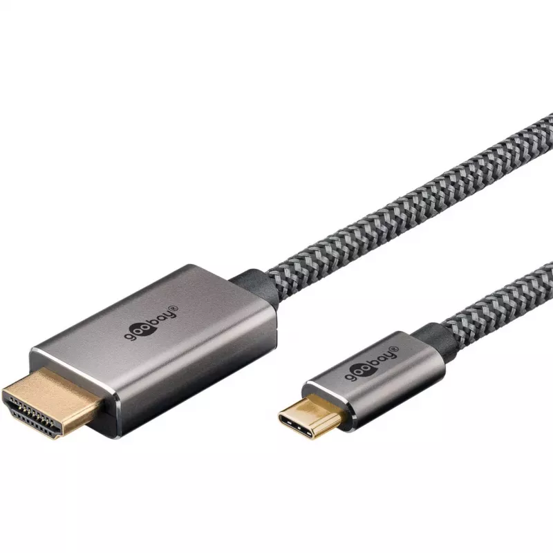 Cabo adaptador USB trançado, ficha USB-C > ficha HDMI, 4K / 60Hz (preto/prateado, 2 metros)