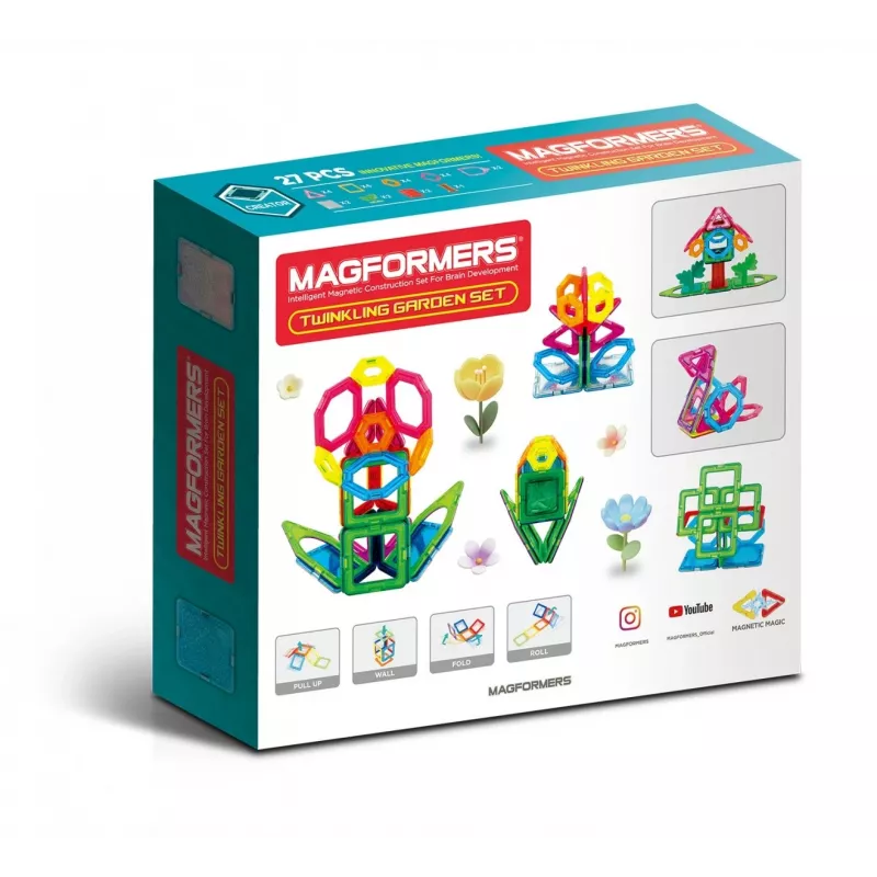 Conjunto de construção magnético MAGFORMERS Twinkling Garden — 27 peças, placas de construção magnéticas