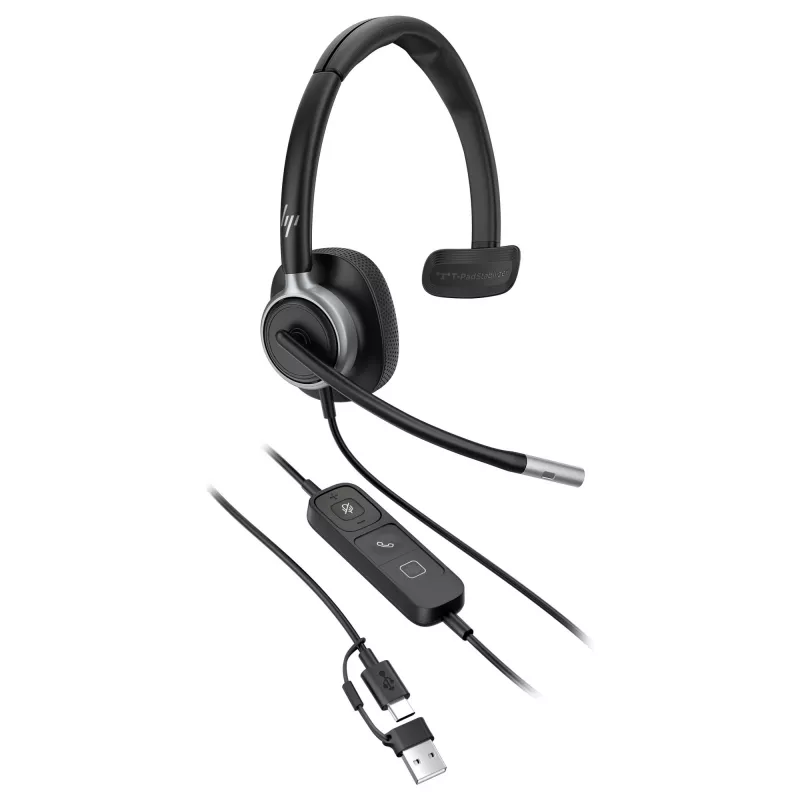 Headset monaural com fios USB Poly Mission 615 — peso 117,5 g