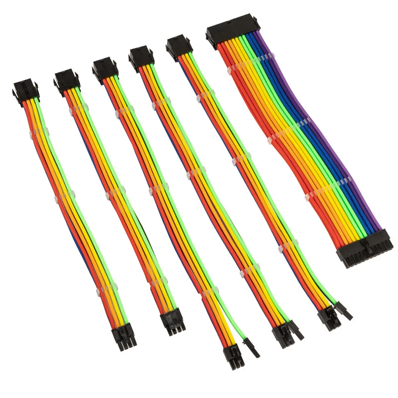 Conjunto de extensão de cabos revestidos Kolink Core Adept — 6 peças, revestimento PET, condutor de cobre, comprimentos 300–350 mm