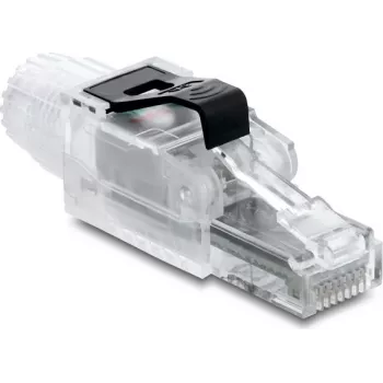Ficha RJ45 DELOCK de montagem em campo Cat.6A não blindada transparente/preto (91127)