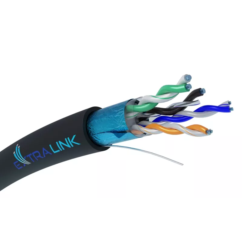 Cabo de rede Extralink par entrançado CAT5E FTP exterior 305m preto