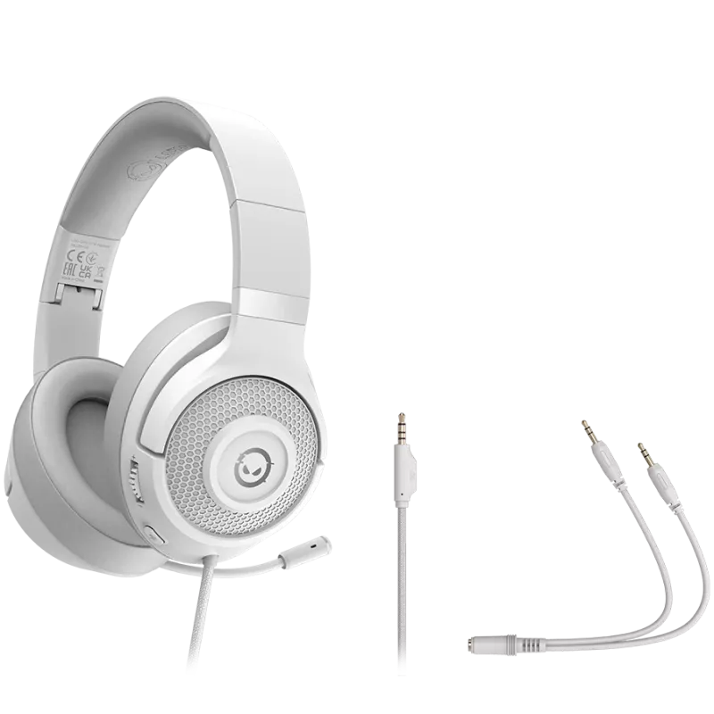 LORGAR Noah 101, headset gaming com microfone, ligação jack 3,5 mm, comprimento do cabo 2 m, design dobrável, almofadas de couro ecológico PU, tamanho: 185*195*80 mm, 0,245 kg, branco