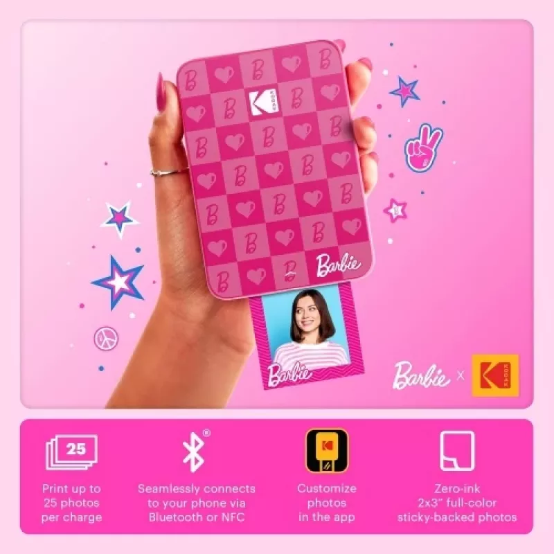 Barbie x Kodak STEP Slim impressora fotográfica móvel instantânea cor ZINK 2x3'' 1 ppm, Bluetooth, rosa