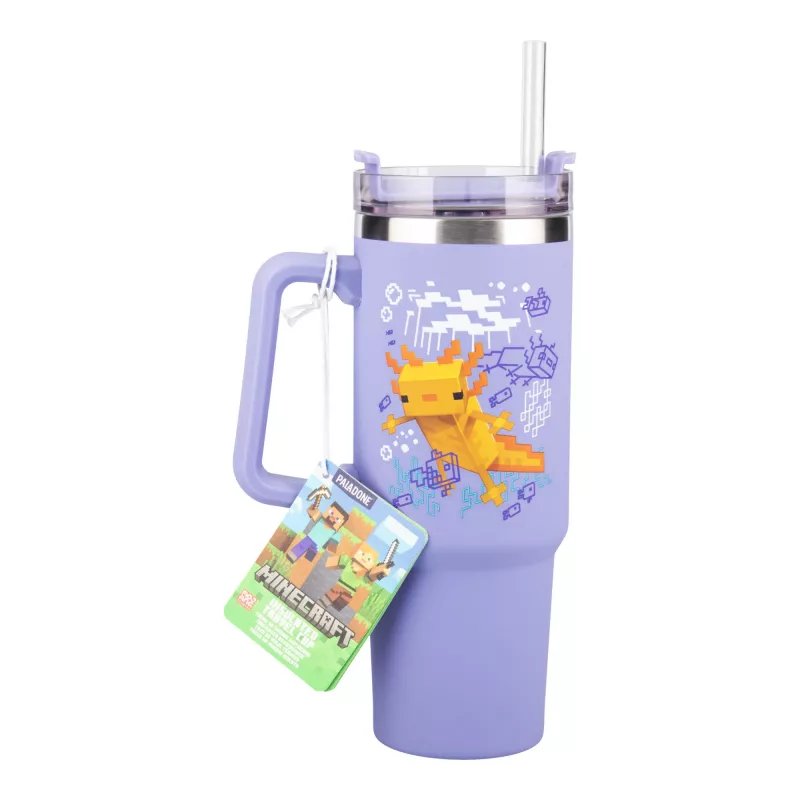 Paladone Minecraft copo isolado roxo com palhinha, 900 ml