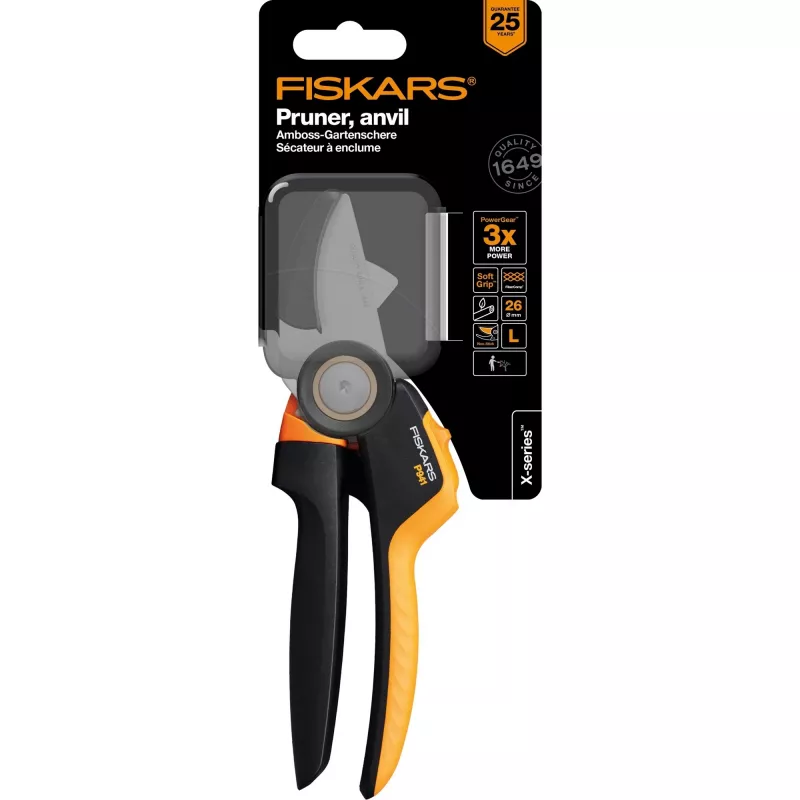 Tesoura de jardim Fiskars X-Series P941 bigorna preta, laranja
