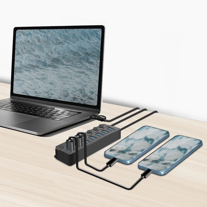 Hub USB 3.2 Gen 1, 7 portas com interruptor ligar/desligar, preto