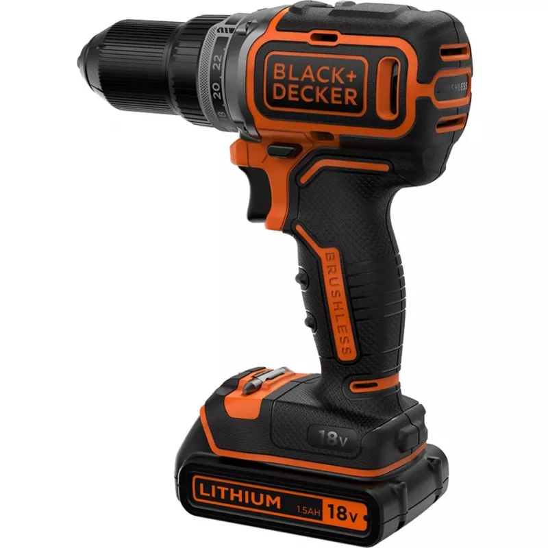 Black & Decker BL186K-QW berbequim-aparafusadora a bateria, 18 V, bateria de iões de lítio de 1,5 Ah, 2 velocidades, 1650 rpm, 52 Nm, com mala, preto/laranja