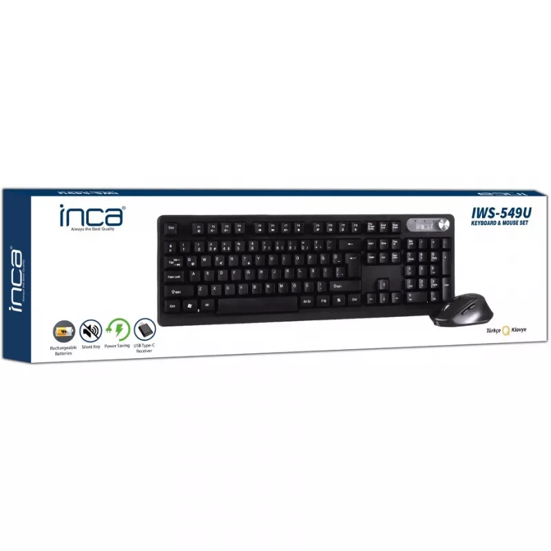 Inca IWS-549U Teclado Rato incluído Office RF sem fios USB QWERTY turco preto