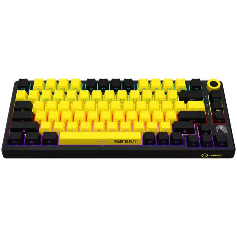 Teclado gaming mecânico sem fios LORGAR KBP7075W — Preto/Amarelo, layout EN