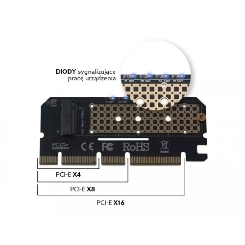 Placa de expansão, adaptador M.2 NVMe M-Key PCI-E Savio AK-41