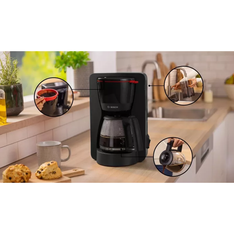 Máquina de café de filtro Bosch TKA2M113, depósito de água 1,25 l, 15 chávenas, preta