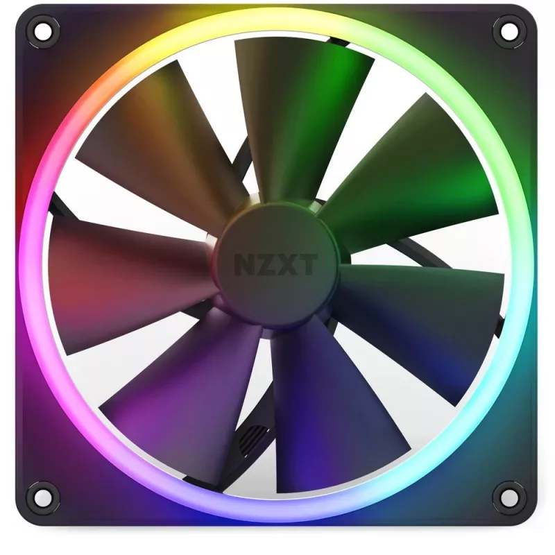 Ventoinha de caixa NZXT F140 RGB 14 cm, preta, 500–1800 rpm, rolamento fluido dinâmico, 4 pinos, 18 LEDs