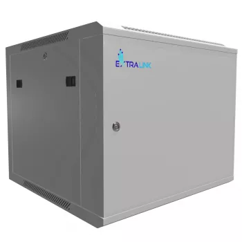 Armário rack Extralink 9U 600x600 ASP cinzento montado na parede, porta metálica
