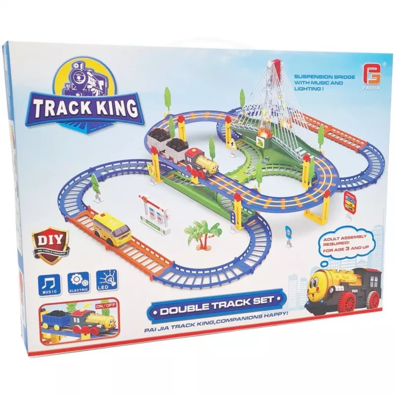 Comboio elétrico Track King Extralink Kids com locomotiva e carro a pilhas