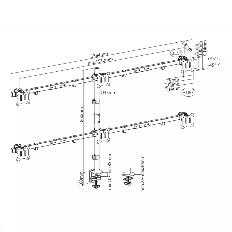 Suporte LCD SBOX LCD-352/6-2 para ecrãs de 17–32 polegadas, 7×7 kg, VESA 100×100