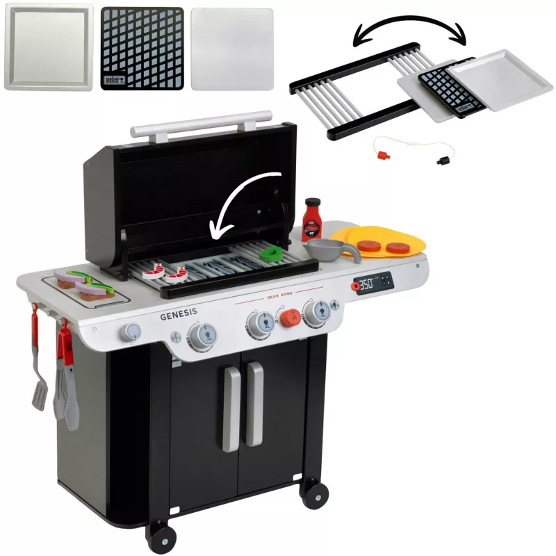 Grelhador Weber Genesis em madeira (MDF), cozinha de brincar preto/cinzento