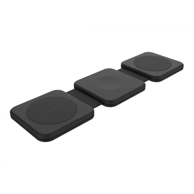 Carregador sem fios dobrável FIXED FIXFLE-SA-BK 3-em-1 para Samsung – carregador portátil compacto para telefone, auriculares, wearables