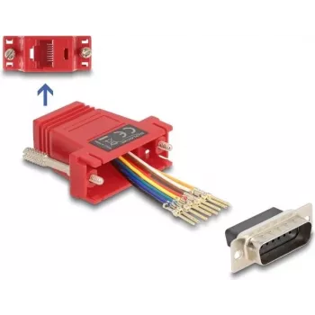 DeLOCK 67109 Kit de montagem de D-Sub 15 pinos macho para RJ45 fêmea, vermelho