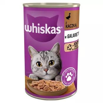 Comida húmida para gatos Whiskas pato 400 g lata para gatos adultos, proteína 8%, gordura 3,5%