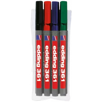 Marcador Edding 361 4 unidades canetas de fibra preto azul verde vermelho