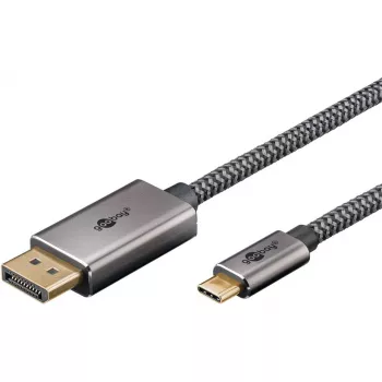Cabo adaptador USB, ficha USB-C > ficha DisplayPort, 4K 60 Hz (preto/prateado, 2 metros, cabo entrançado)