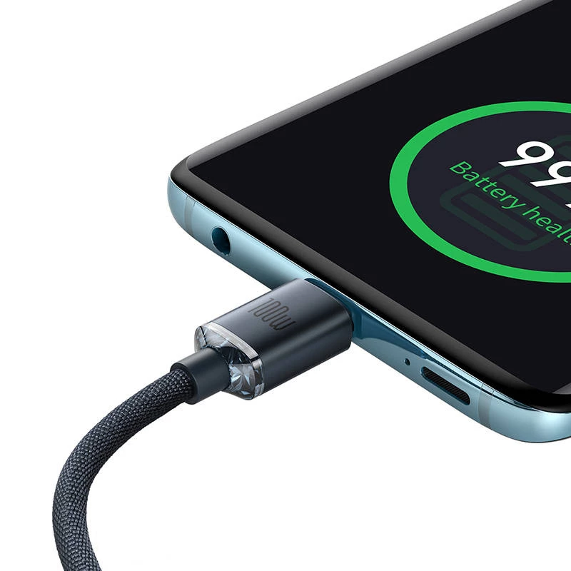 Baseus CAJY000701 Crystal Shine cabo USB-C para USB-C, 100 W, 480 Mbit/s, 2 m, preto