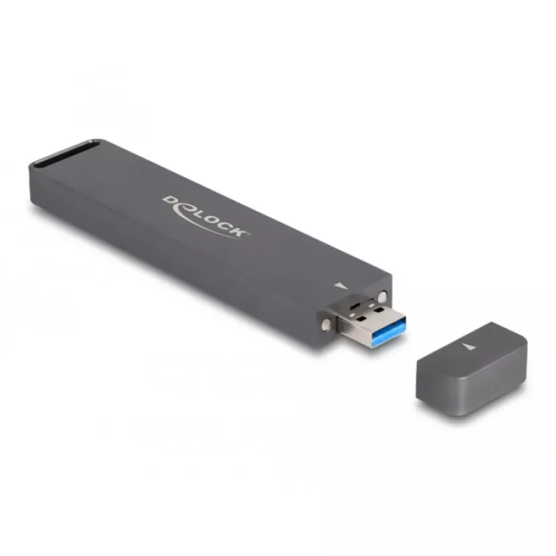 Delock - Caixa para armazenamento - caixa externa para SSD M.2 NVMe PCIe ou SSD SATA com ficha USB 10 Gbps Type-A - M.2 - cartão M.2 NVMe / SATA 6Gb/s - USB