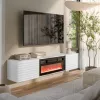 Móvel de TV Cama Meble TULA com lareira elétrica, 1830×350×370 mm, tampo e moldura branco mate