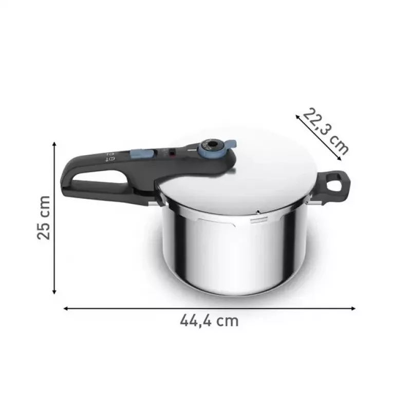 Panela de pressão Tefal SECURE TRENDY 6L com cesto de vapor em aço inoxidável, adequada para indução