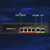 Switch Ethernet PoE QOLTEC 52296 — 4 portas RJ45 PoE, 1 uplink RJ45